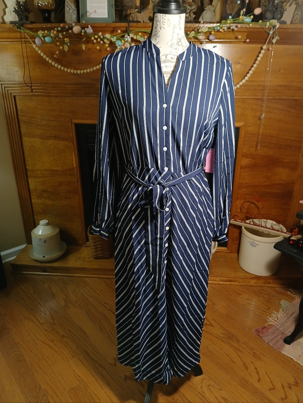 Riley & Rae Navy and White Striped Long Sleeve Dress